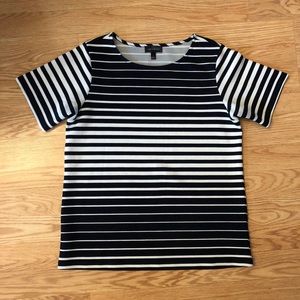 Navy blue and white striped cropped tee
